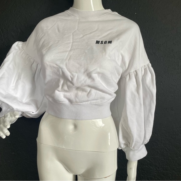 MSGM Puff Sleeve Crop Sweater Top Cotton - Picture 5 of 16